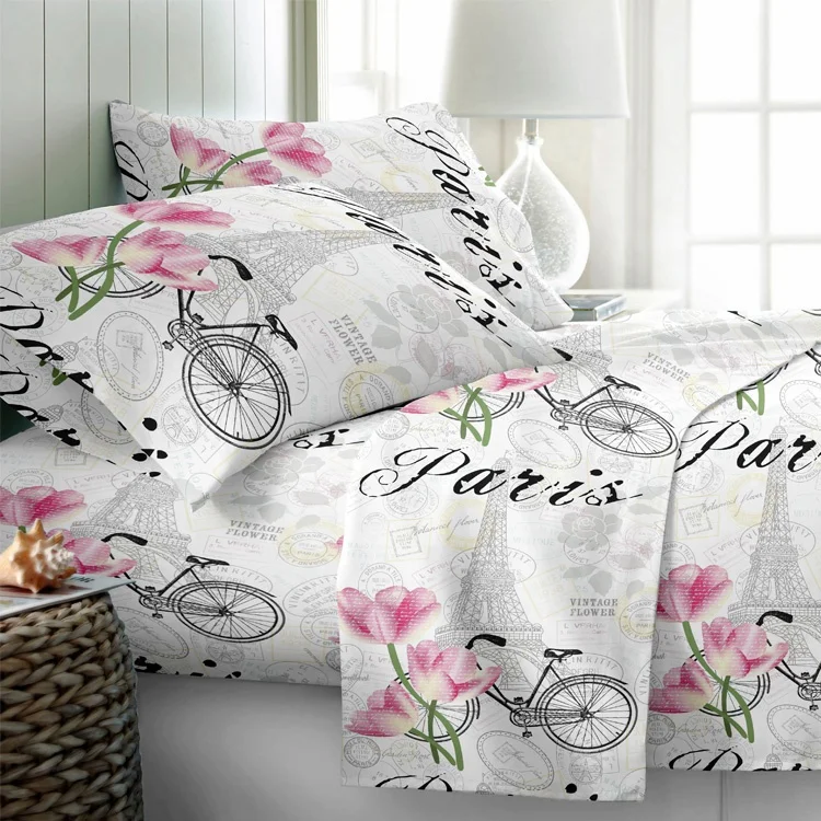 Custom Polyester Microfiber Bedding Set Pillow Cases Bedsheets Printed Microfiber Bed Sheet