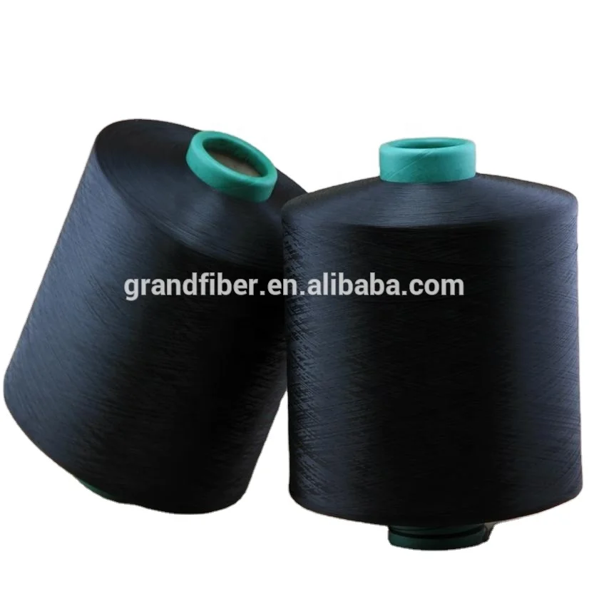 Recycled DTY NIM DDB black 100D/144F dope dyed eco natural polyester yarn with GRS OEKO certificate for Denim knitting fabric