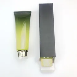 Green gradient empty plastic cosmetic packaging squeeze soft tube capacity 100 g and black outer packing carton are in stock