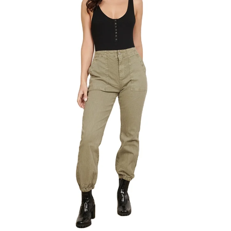 
Wholesale High Quality Women Causal Light Olive Cargo Pants 