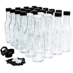 Empity 150 ml clear  Salad Kitchen hot sauce glass bottle with black cap