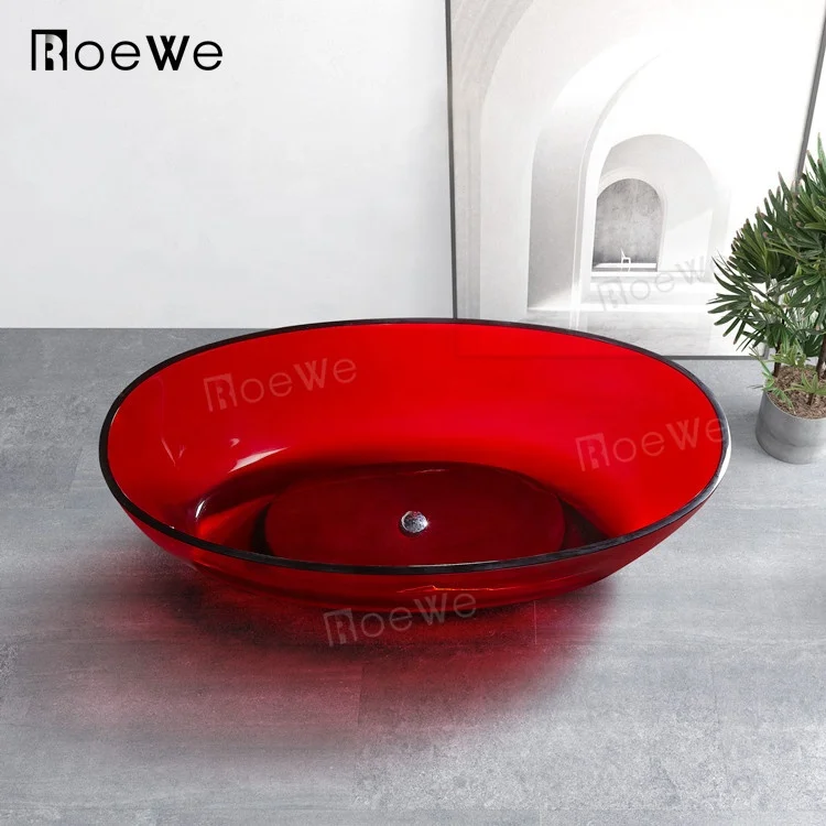 red/blue/amber transparent bath tub  modern soaking freestanding resin bathtub  wholesale, hotel room bathtub bathroom clear tub