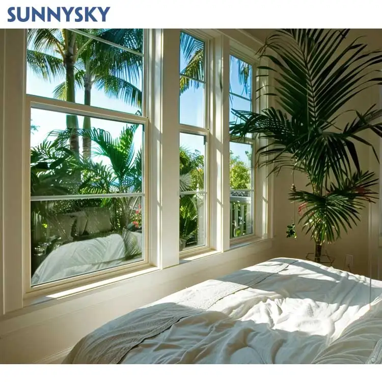Sunnysky White Vinyl Single Hung Window UPVC Single Hung Vinyl Window White Vinyl Single Hung Window