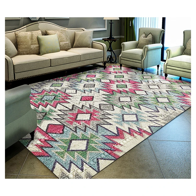 Geometrical nordic fluffy soft plush area rug house carpet floor multi color tufted carpet
