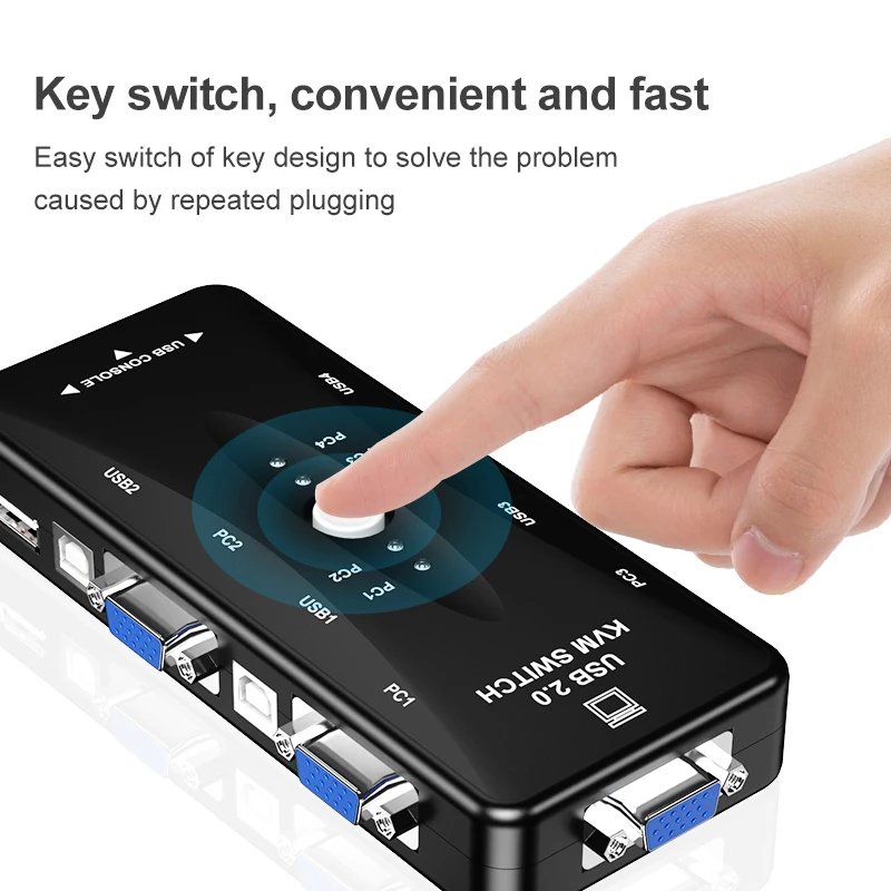 
KVM Switch Box 2 Port 4 Port USB Switch KVM Switcher Splitter Box with 2 VGA Cables for PC Keyboard Mouse Monitor Plug Play 