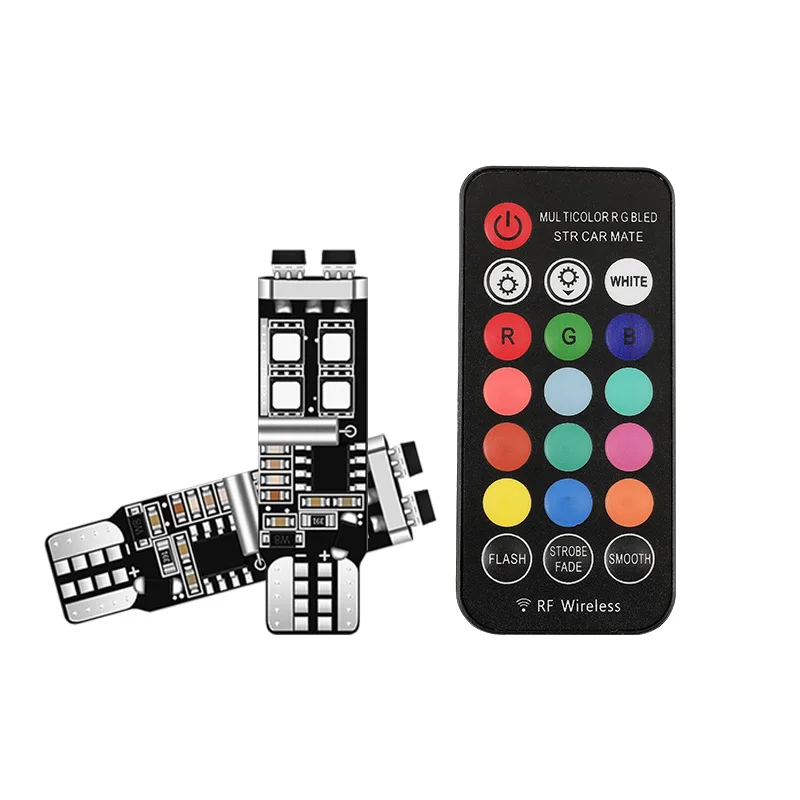 Car Parking Light  W5W T10 RGB Led Bulbs With Remote Control Side Marker Lamp the width light colorful led light car