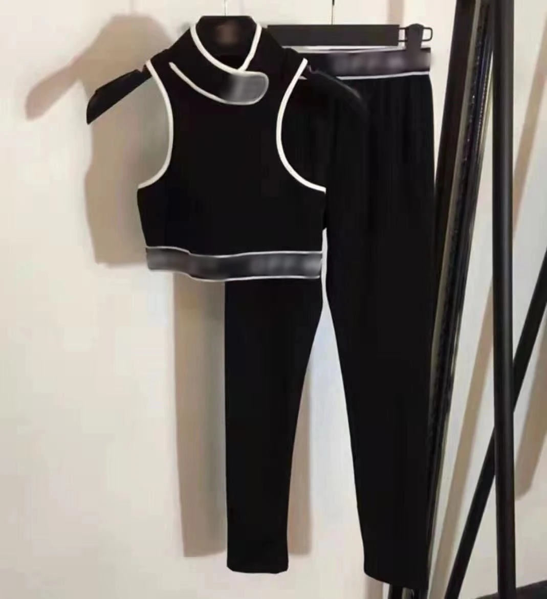 Wholesale designer brand clothing black crop tank top 2 pieces set fashion leisure two piece pants sets women 2024