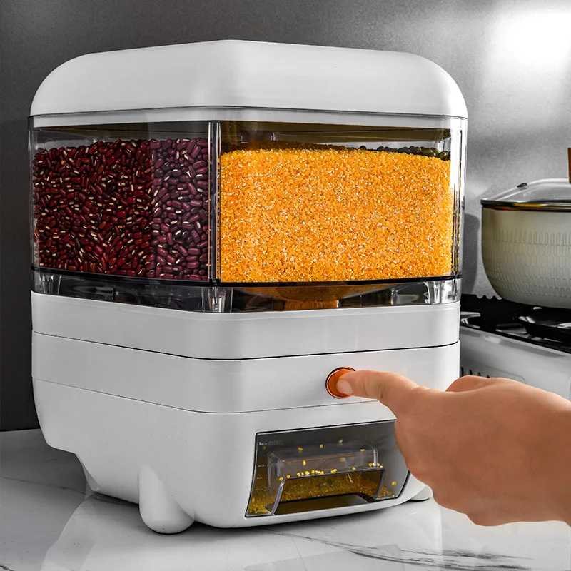 kitchen rice storage food containers box rotating grid grain rice japanese rice dispenser