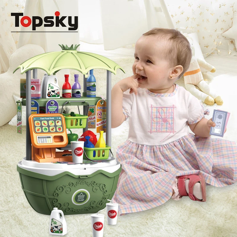 2 In 1 Portable Children Kitchen Set Supermarket Shopping Play House Toys Simulation Cooking Experience Kitchen Set Toys