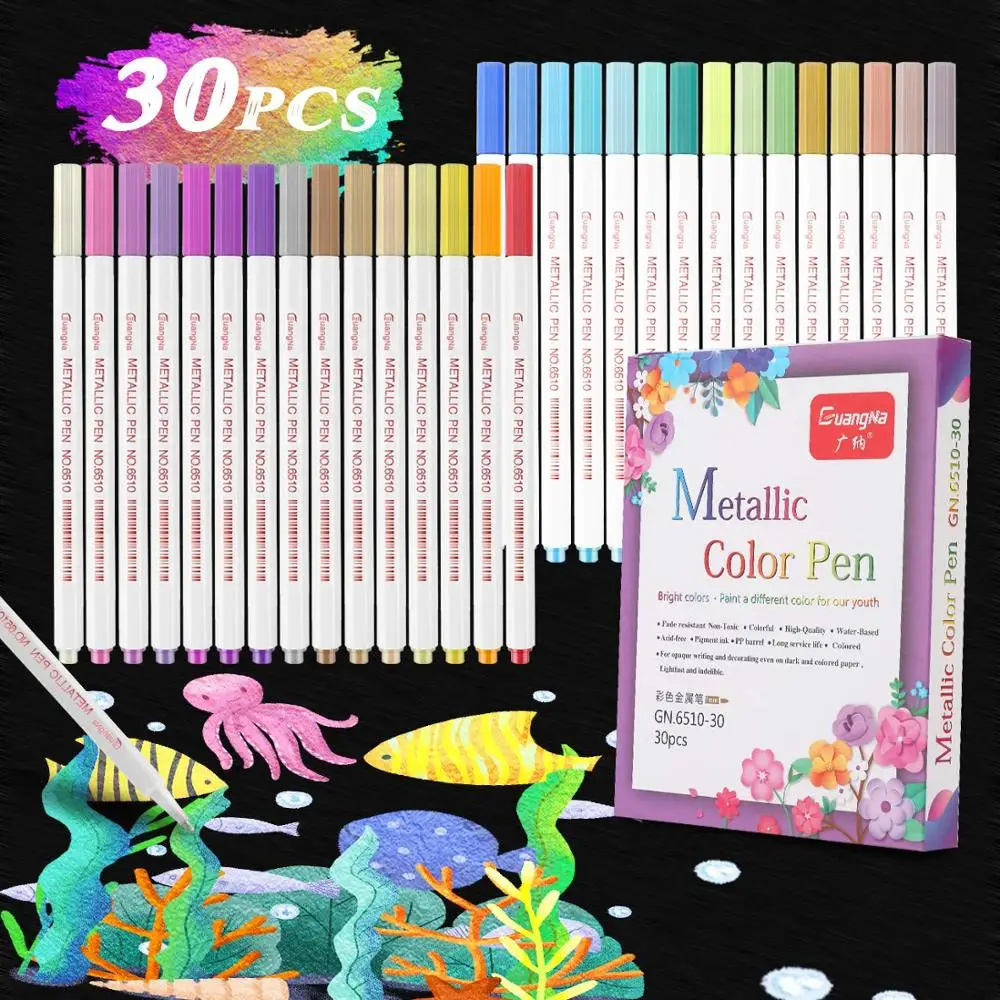 30 Colors Metallic Color Pen -Non-toxic Party Wine Glass Markers