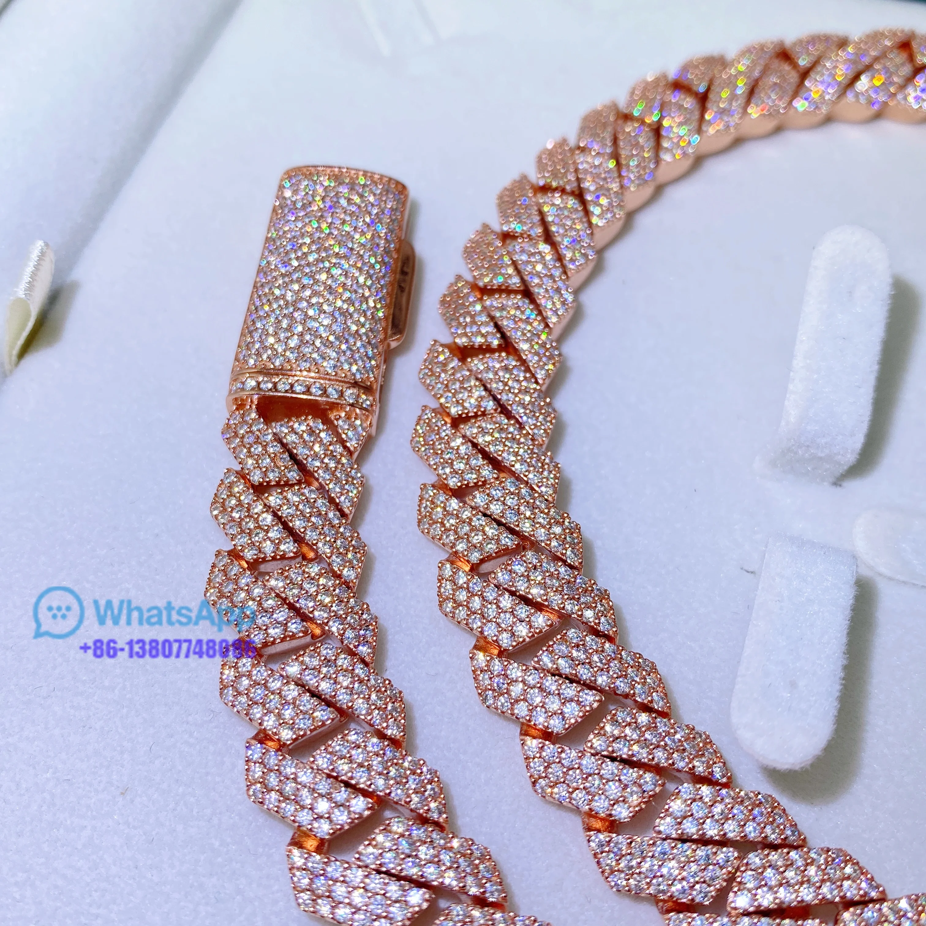 Hip Hop Jewelry ROSE Gold Plated Iced Out Cuban Link moissanite Prong Cuban Link Chain Necklace Diamond Cuban Chain