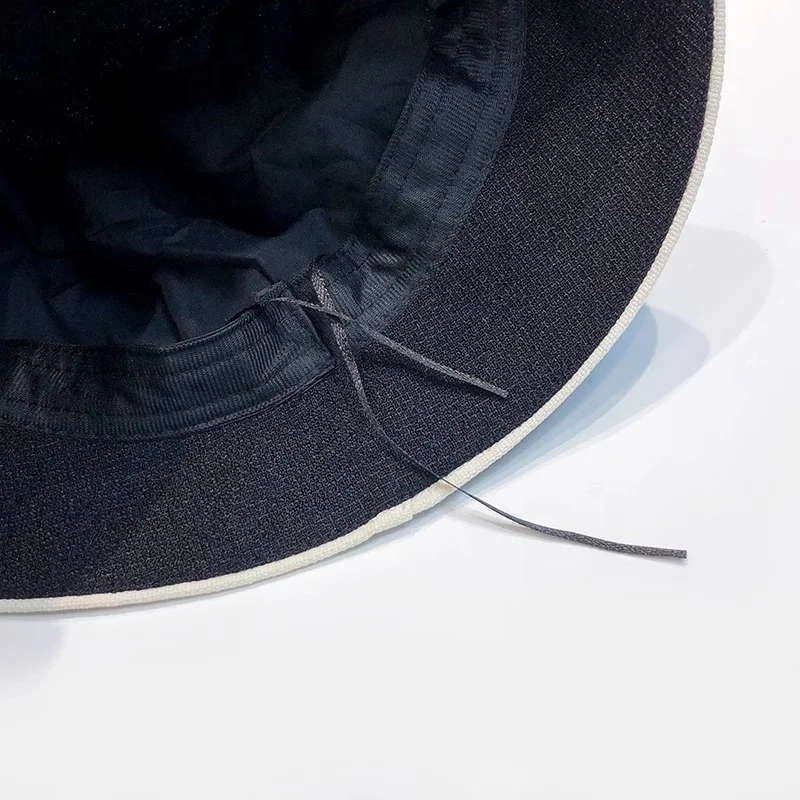 Wholesale Floppy Beach Travel Sun Hat Wide Brim Foldable Packable Women Fashon Designer Black White Bucket Hat With Metal Rings