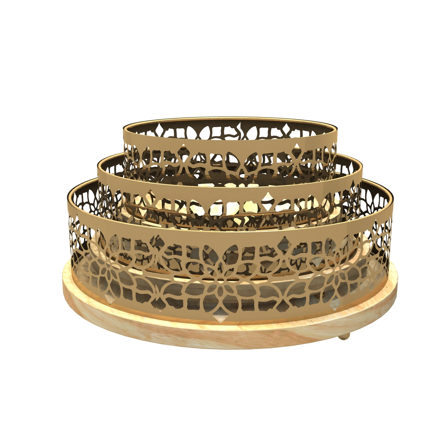 Ramadan Gold Round Wooden Storage Tray for Living Room Kitchen Set of