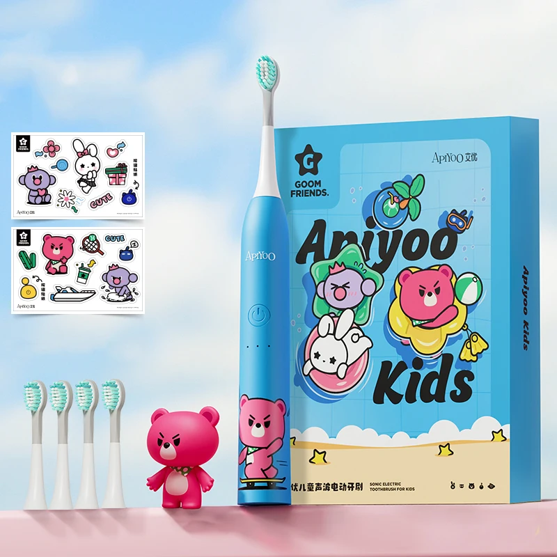 Lovely Cute Sticker baby sonic rechargeable children kids electric toothbrush gift set box for kids home use travel