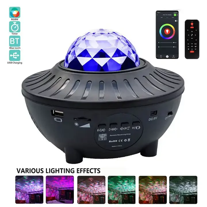 Remote Control BT Speaker Led RGB Laser Starry Sky Music Star Projector Water Wave Pattern Color Light