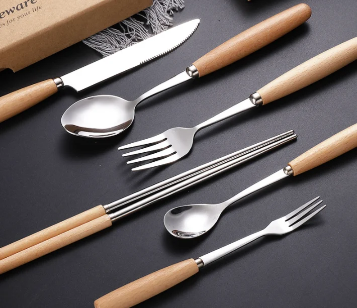 
XINCHU 4pcs Stainless Steel Wooden Handle Including Knife Fork Spoon 