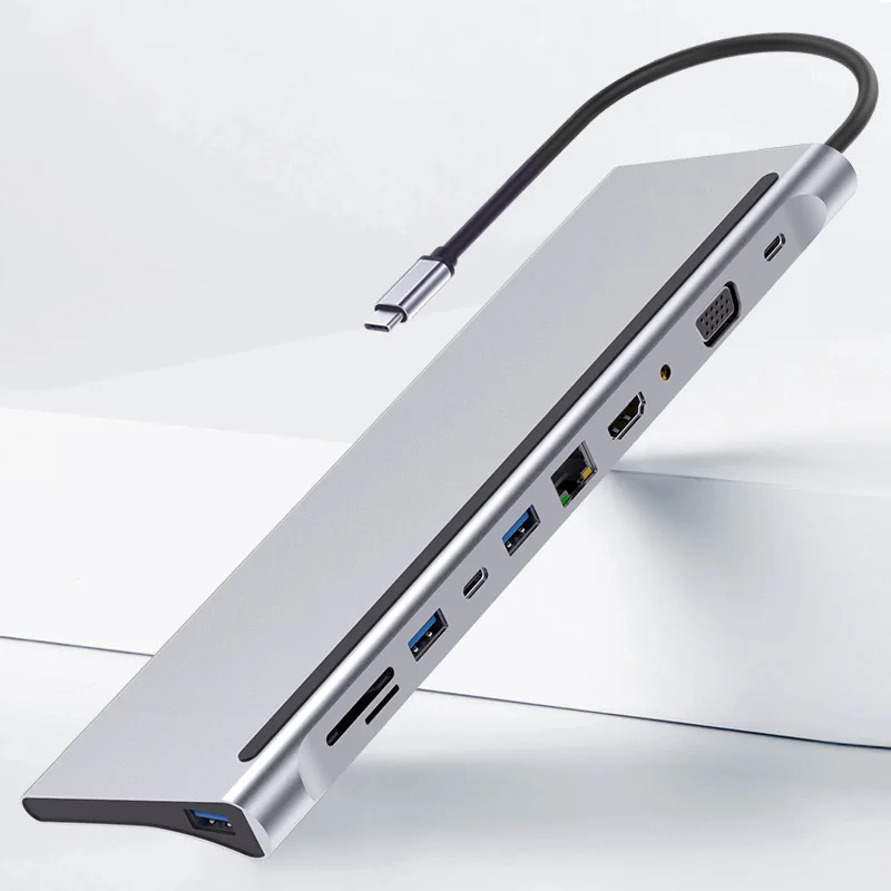 Multifunction type c to ethernet aluminium sd tf 11 in 1 usb c hub Aluminium Alloy 11 In 1 Type-c Hub 4k hdmi PD Docking Station
