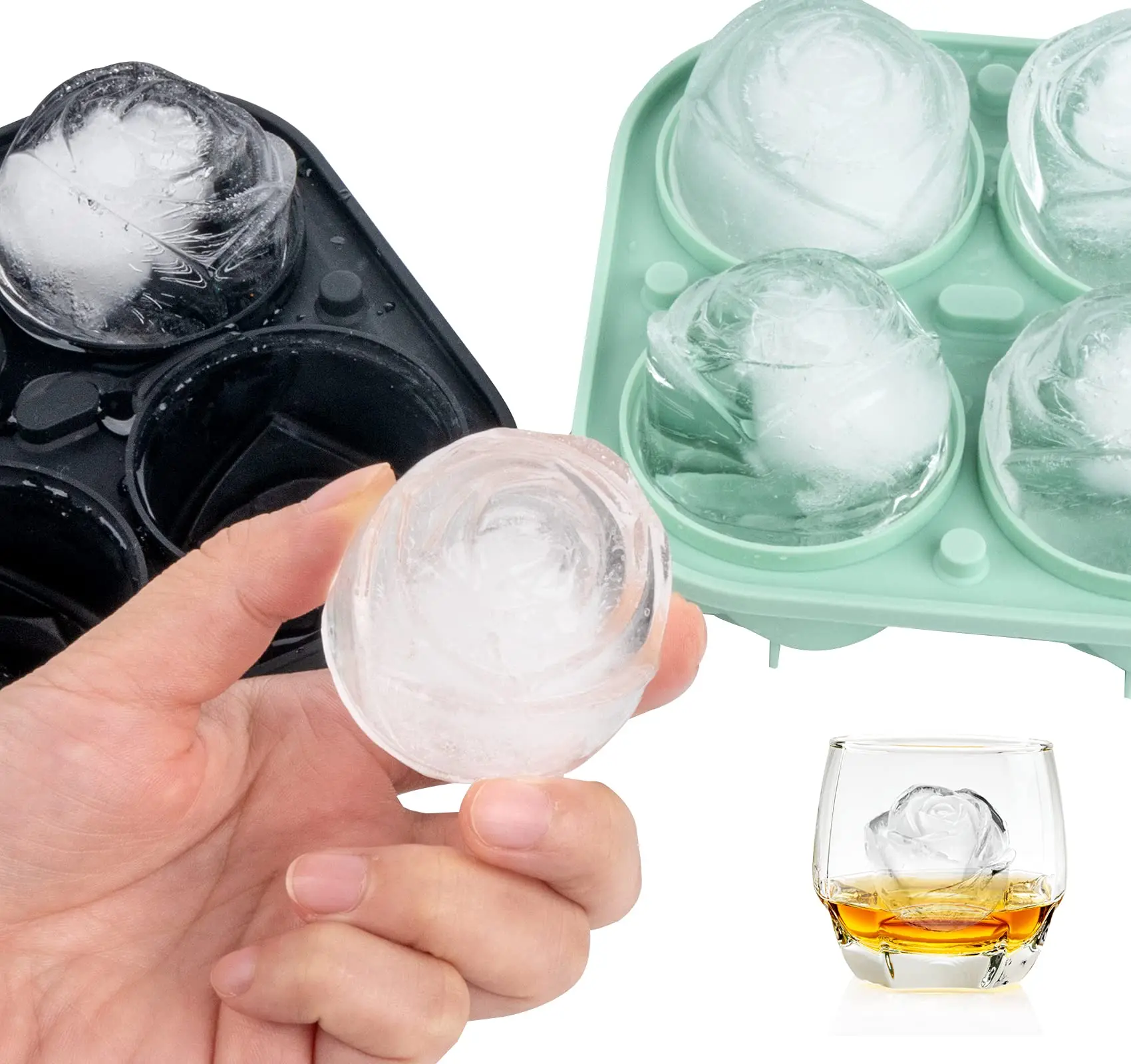 3d Rose Ice Molds 2.5 Inch Large Ice Cube Trays 4 Giant Cute Flower Shape Silicone Rose Ice Cube Mold For Cocktails Juice
