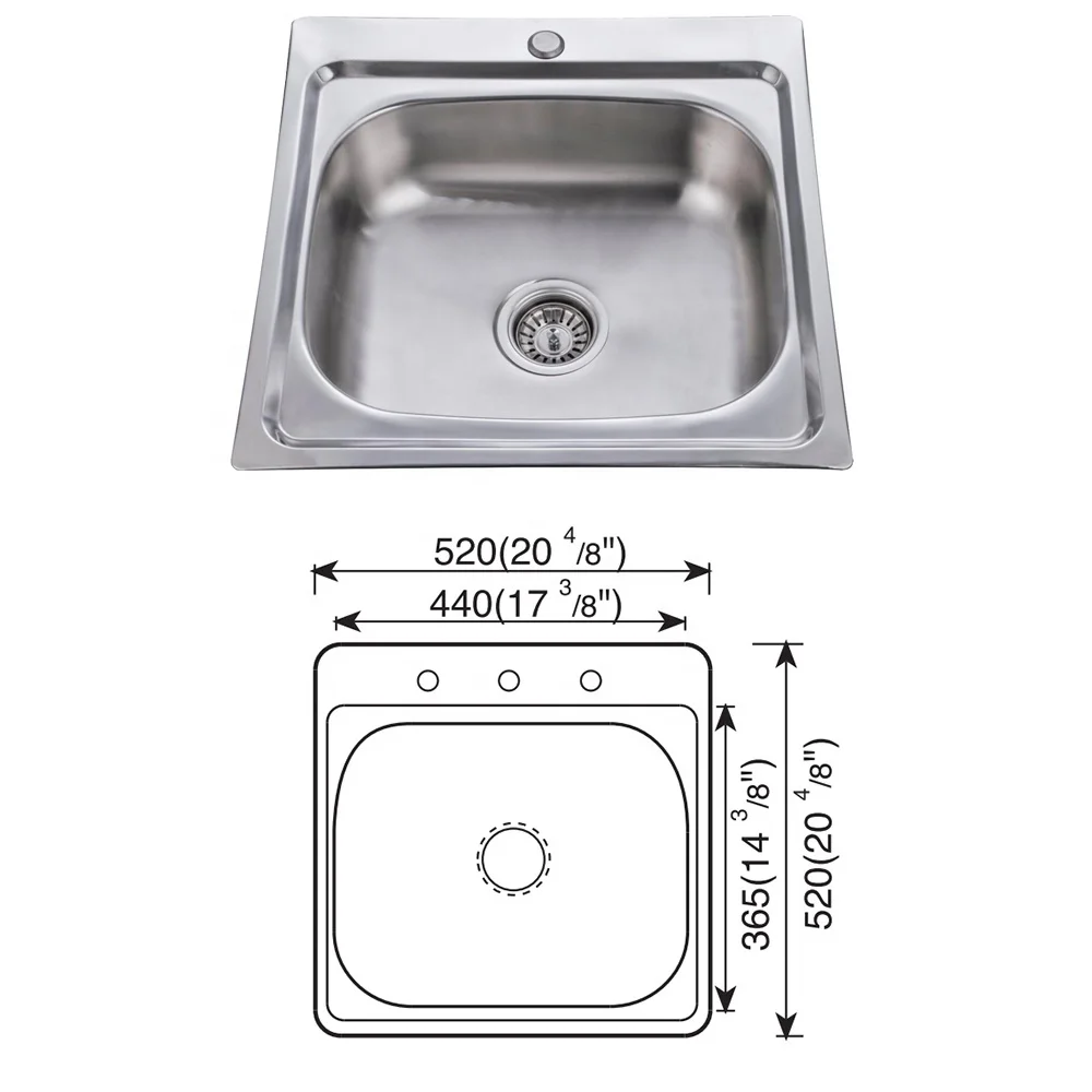 Inox Kitchen Sink Single Bowl with Size 520x520x150mm