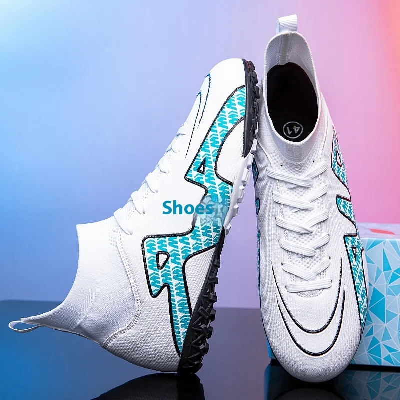 Factory assassin knitted soccer shoes boys girls long spikes broken armor design elementary school middle school turf training