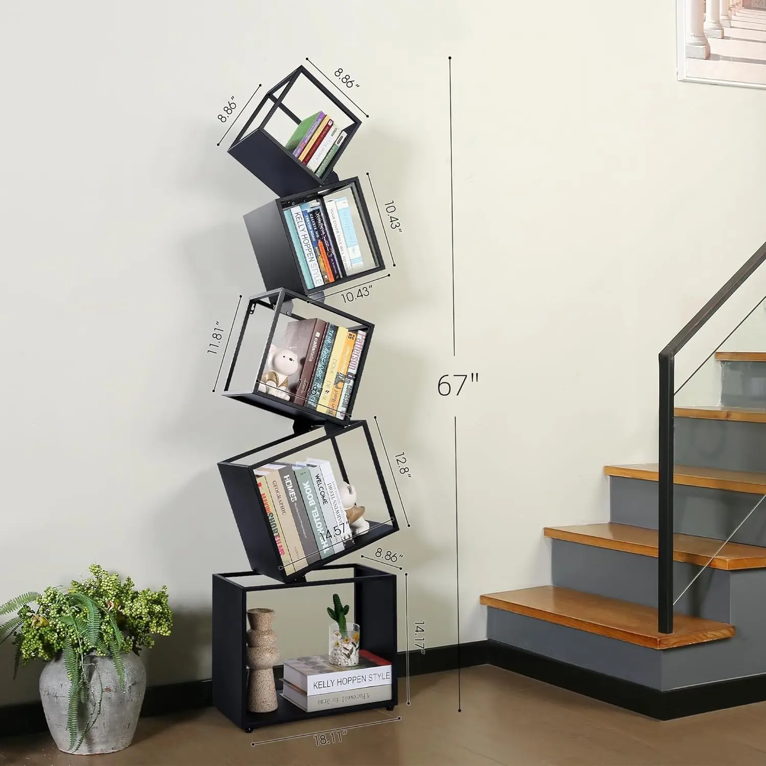5-Tier Black Modern Bookcase  for CDs Books Home Decor
