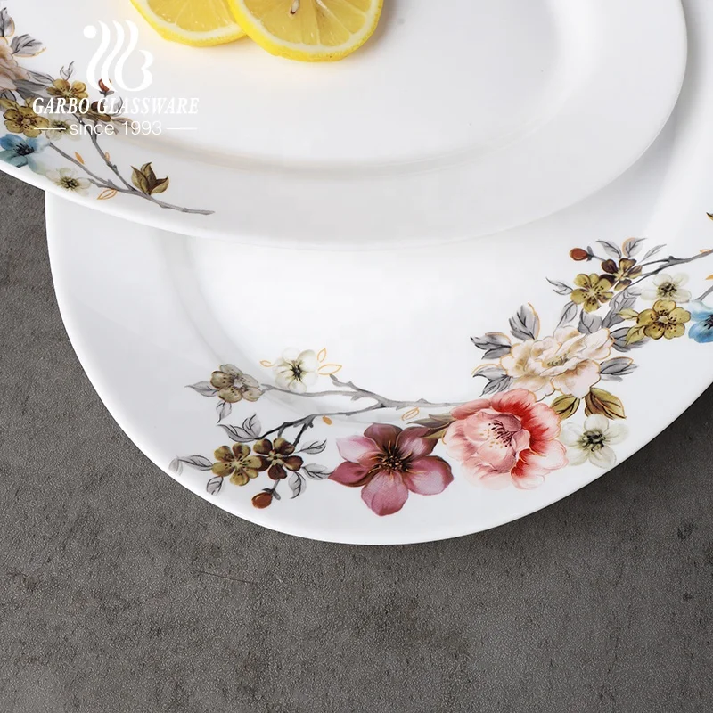 Opal glass 12inch 14inch oval shape glass plate oven microwave safe flower decal opal glassware fish plate for home restaurant