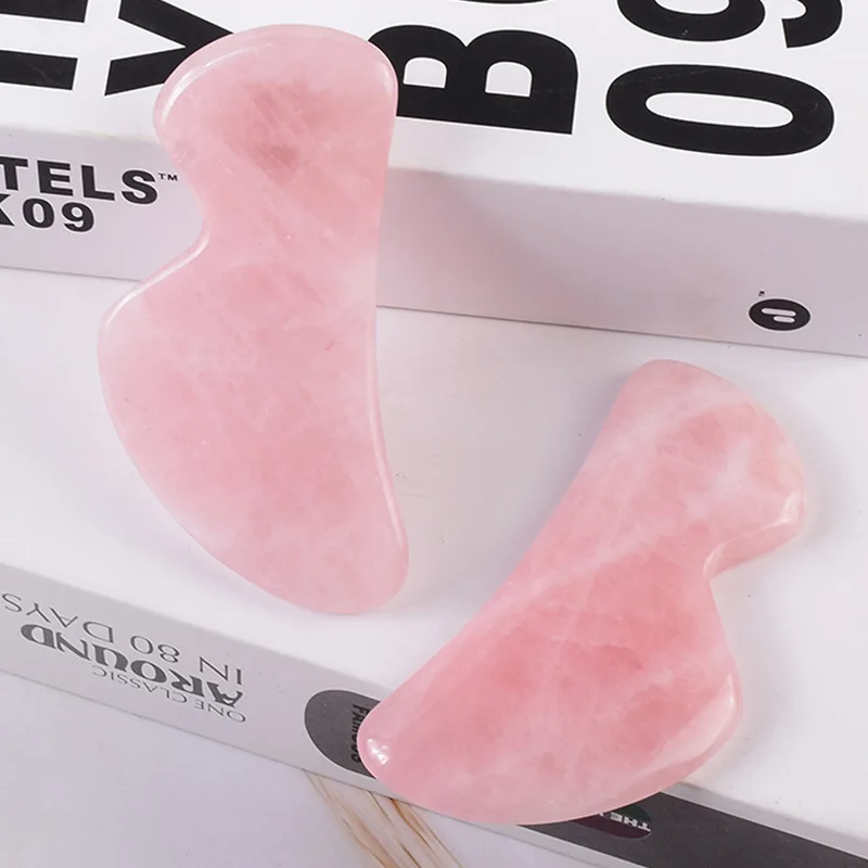 B-shape natural rose quartz gua sha unique jade crystal stone facial lifting tool guasha stone facial massage