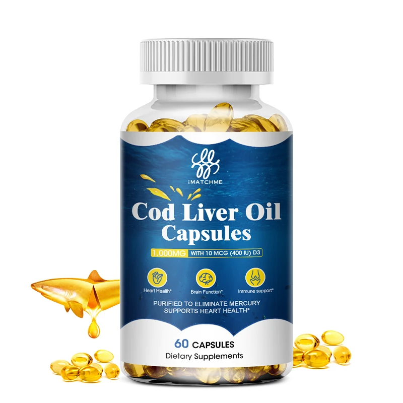 iMATCHME OEM 60pcs Cod Liver Oil Soft Capsule Deep Sea Fish Oil DHA EPA Supplement