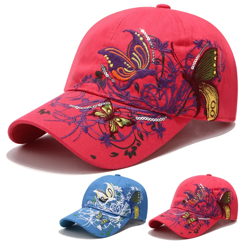 Wholesale Sunscreen Sequin Cap Custom Butterfly Embroidered  Cap