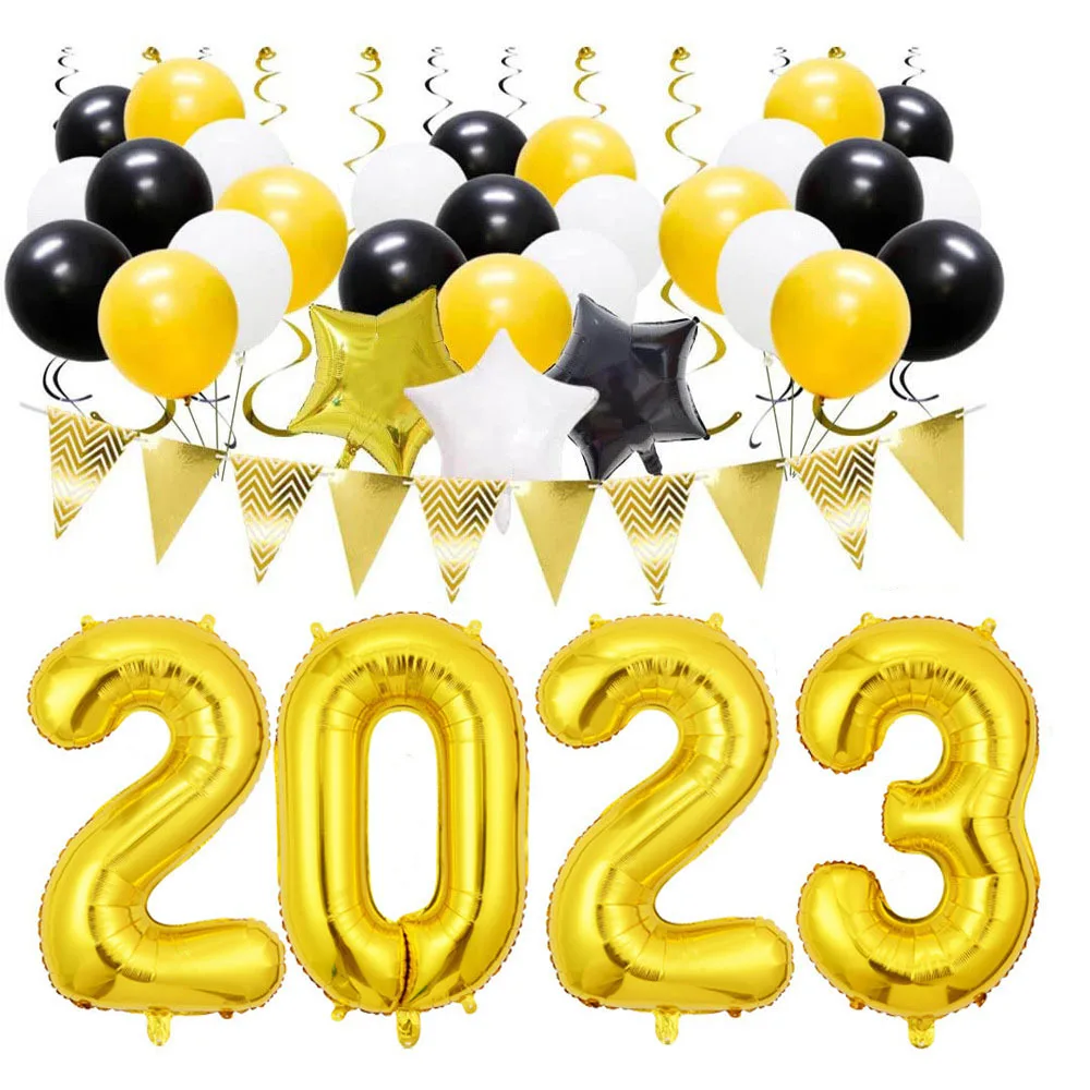 2024 New Year set graduation aluminum film balloon package spiral pendant window shop layout balloons