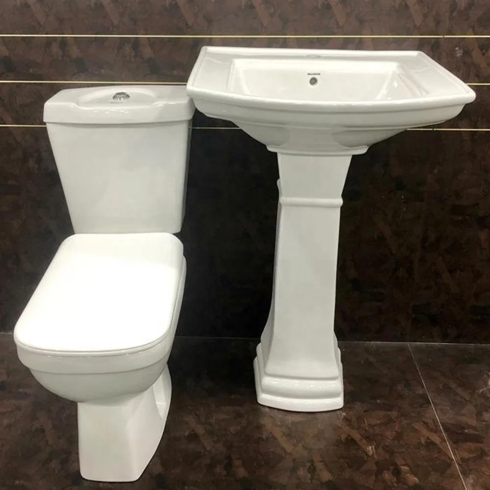 Dual / Single Flush Two Piece Water Closet and Cistern Wash Down Toilet Seat and Pedestal Wash Basin Set from Vistaar Brand Ind.