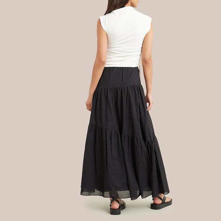 Special Design Latest Elegant High Waist Womens Tiered Maxi Long Pleated Skirts with Zipper