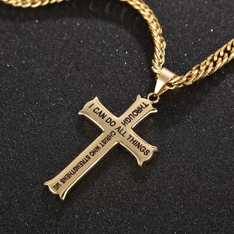 2023 New Cross Lettering Pendant Stainless Steel Necklace Wholesale Can Be Customized LOGO DIY