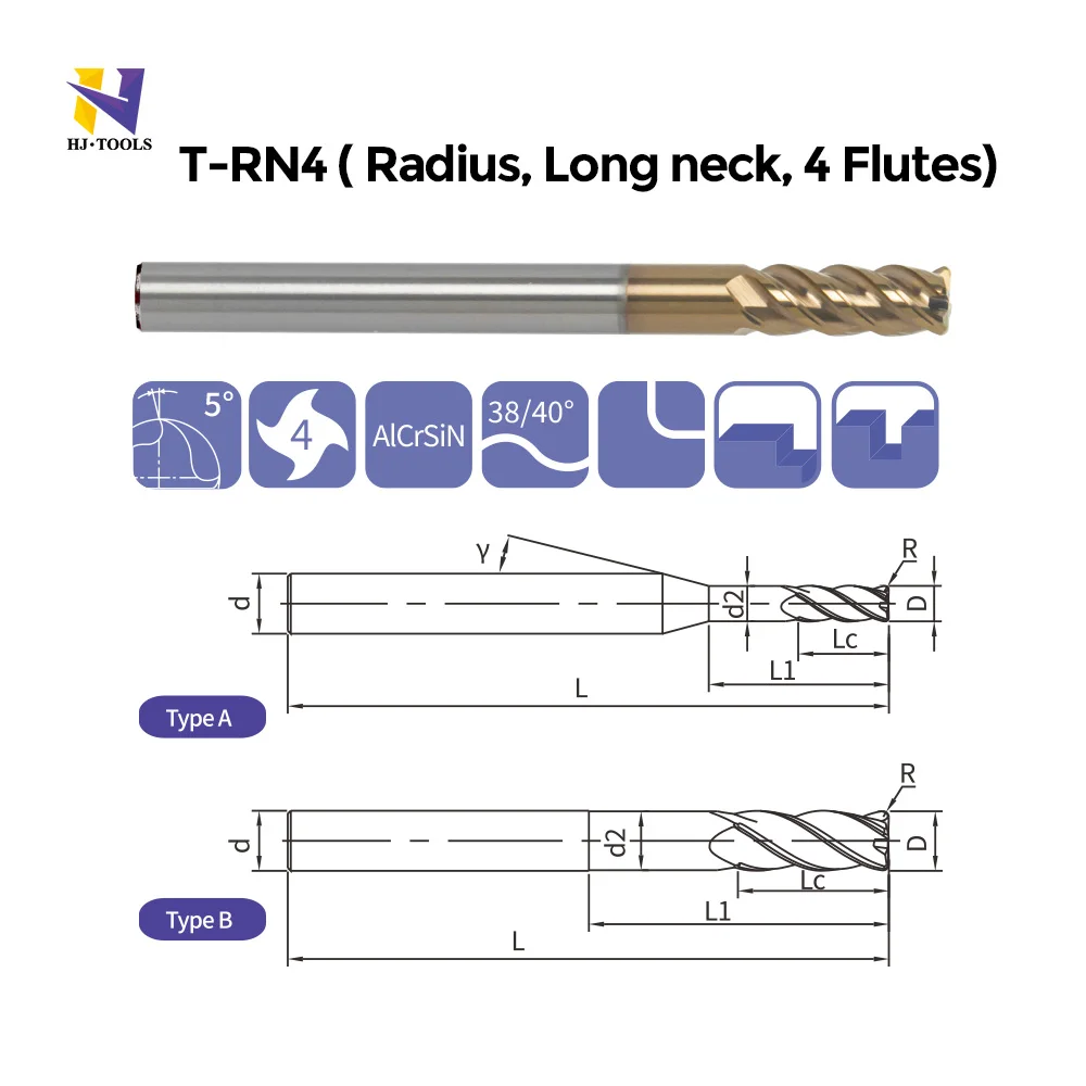 Carbide Long Neck End Mill 4 Flute Milling Cutter Solid Carbide Unequal helix Endmill for stainless steel and titanium