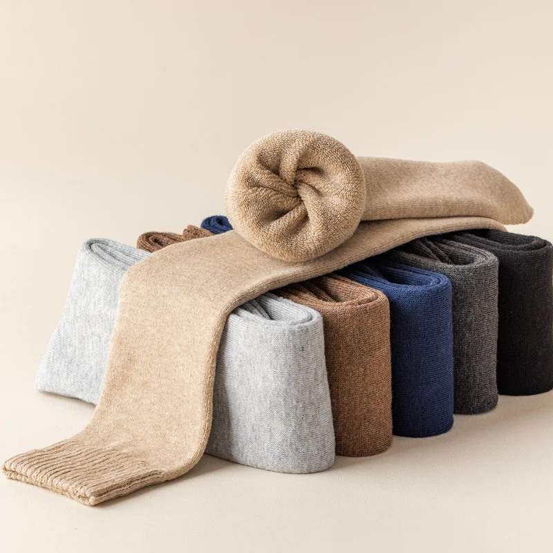 Wholesale custom logo OEM winter socks terry thicken cushion knee high socks cotton warm length snow fluffy soft tube socks