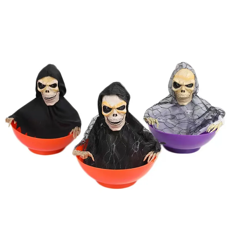 2024 new style Halloween decoration fruit candy bowl electric light control induction Halloween tricky puckish toy