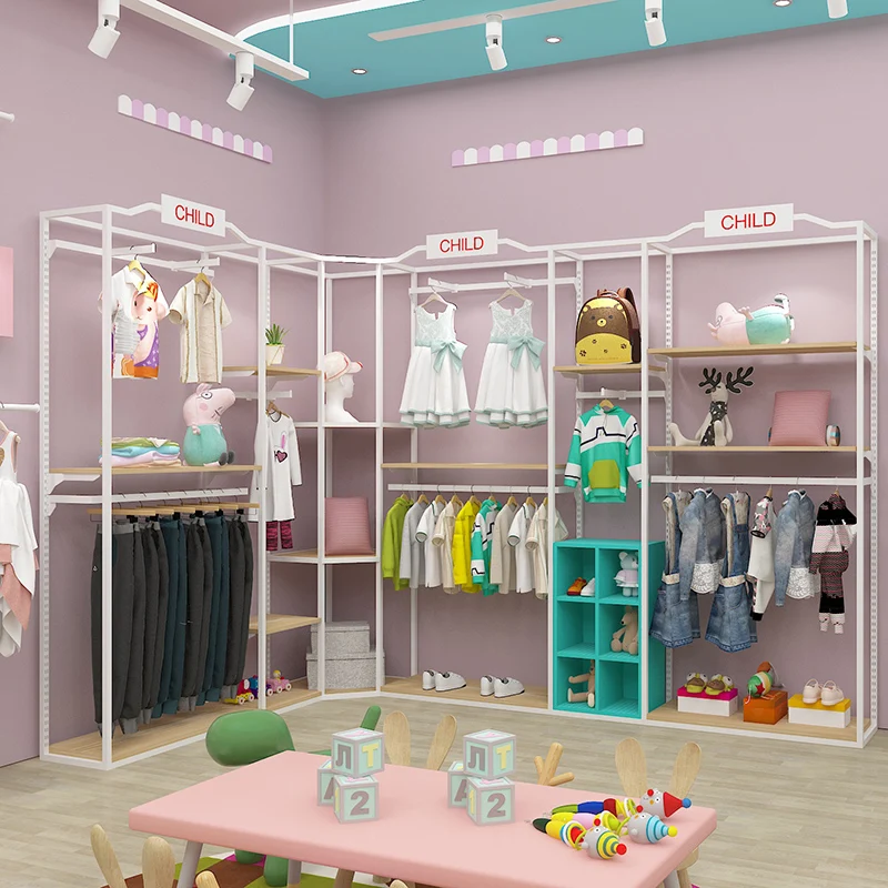 Meicheng Baby Clothing Store Wall Stand Baby Clothes Display Shelf Clothes Rack Display