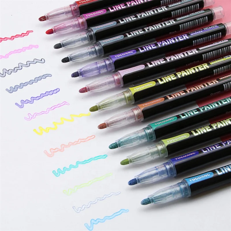 Double-line Contour Marker Pen 24-color Set Fantasy Flash Metal Color DIY Hand Account Fluorescent Marker Pen