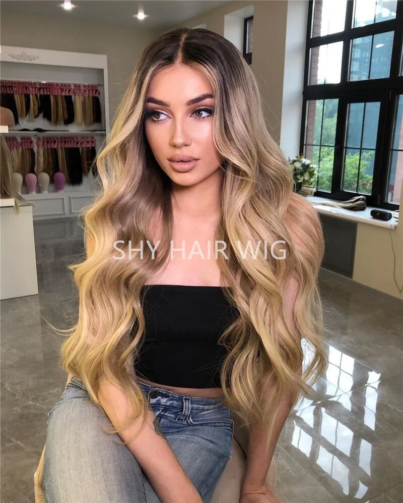 Perruque Sans Colle Glueless Blonde Human Hair Wigs Body Golden Light Brown With Blonde Highlight For European Women