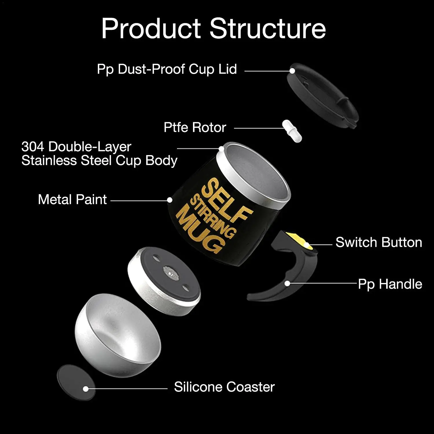 Yeway 450ml automatic Stirrer coffee  Customized office stainless steel new smart Magnetic stirring cup self stirring mug warmer