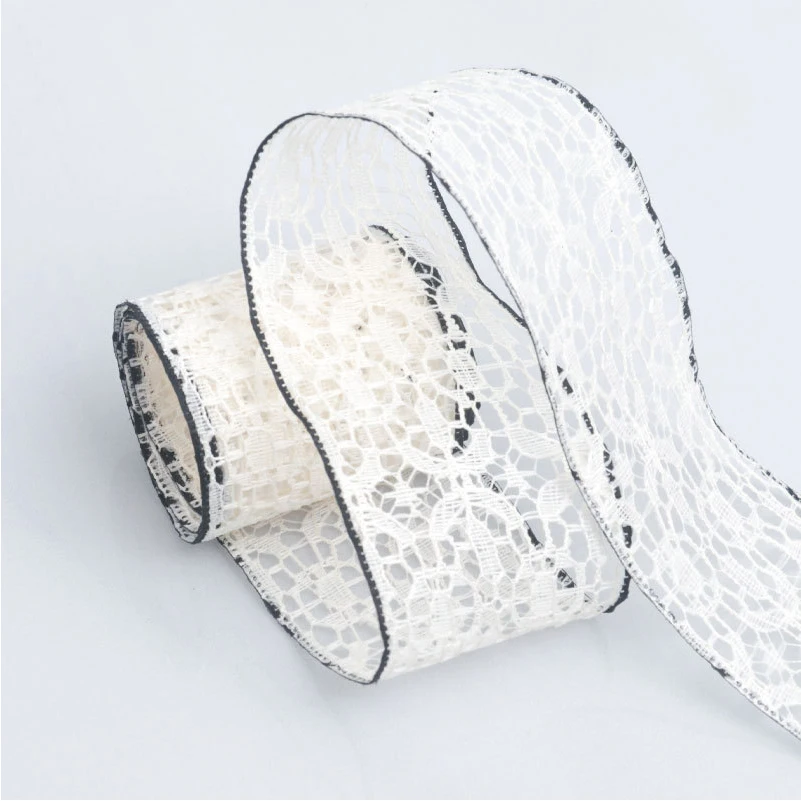 Custom Jacquard Ribbon Trim Black Edge Transparent Lace Ribbon Bow Tiara Bouquet Cake Gift Packaging Ribbon