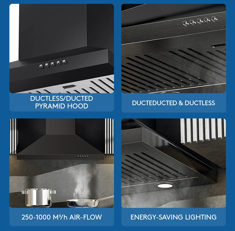Stainless steel Cooker Hood Customized Air Flow Kitchen Wall Mounted Range Hood with 3 Speed Fan