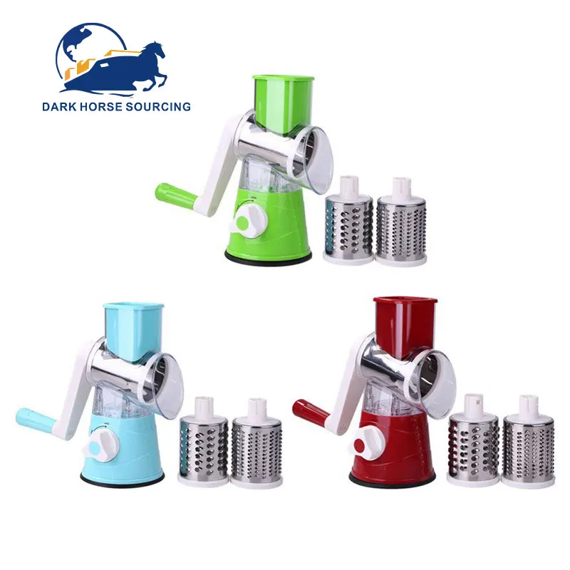 Unique Multifunctional 3 In 1 Round vegetable grater rotary cheese grater stainless steel drum with handle
