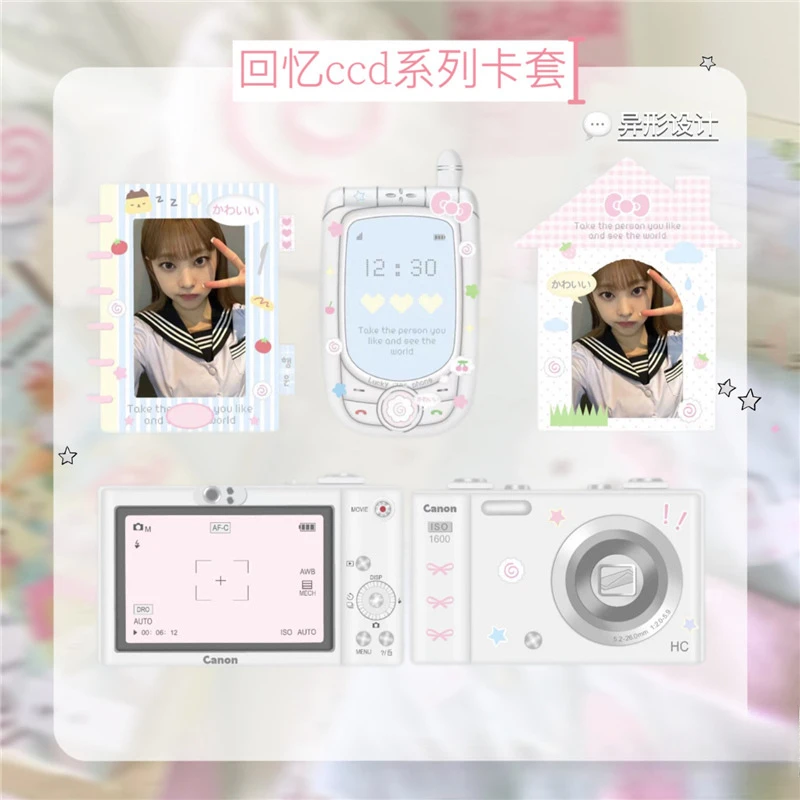 CCD Camera Shaped Cartoon Cell Phone Photocard Holder 3 Inch Kpop Photo Card Protective Organizer Sleeve Backpack Pendant