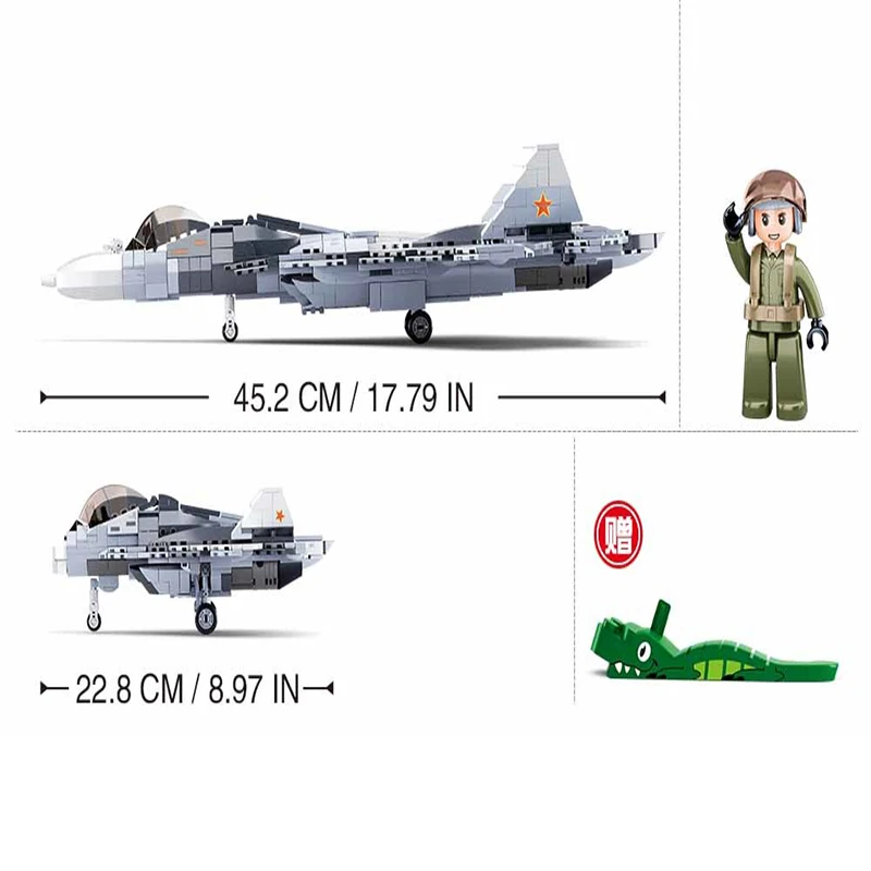 Sluban Building Blocks Military Series Army Set M38-B0986 SU-57 Fighter Jet Educational Construction Kits Fit With Leading Brand