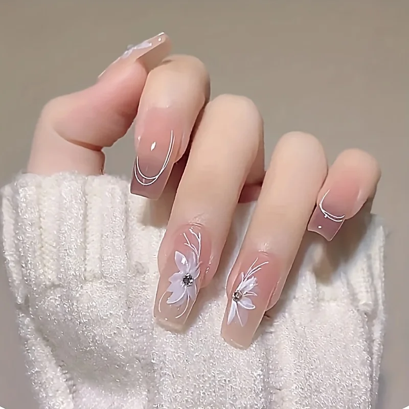 5D Embossed Nail Art Stickers White Floral Elegant Butterfly Lace Design Charm Wedding Nail Art Decals