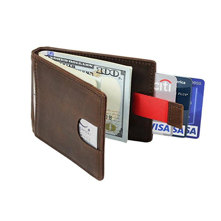 Guangzhou OEM Latest Fashion Custom Mens RFID Slim Leather Metal Money Clip Wallet
