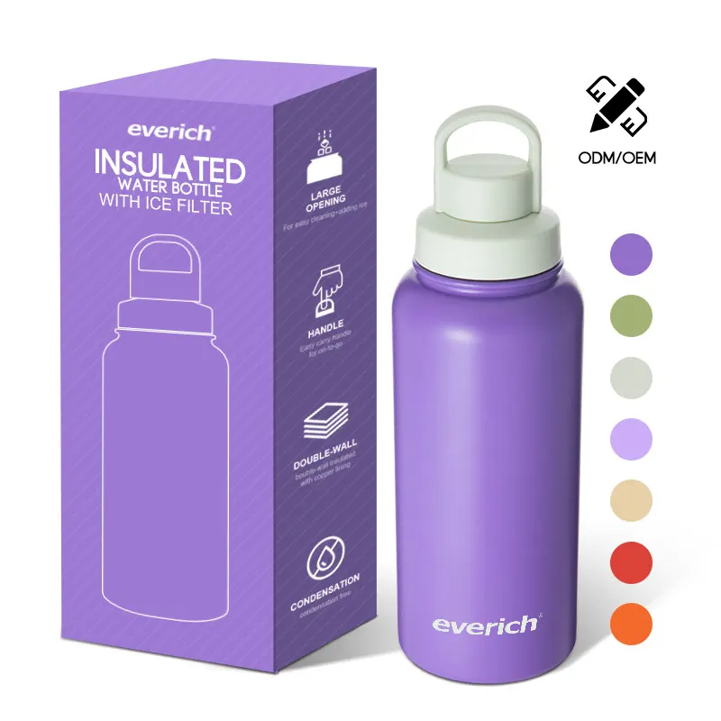 Customized 32oz Sports Water Bottle Insulated Stainless Steel Vacuum Flask with Ice Filter Lid
