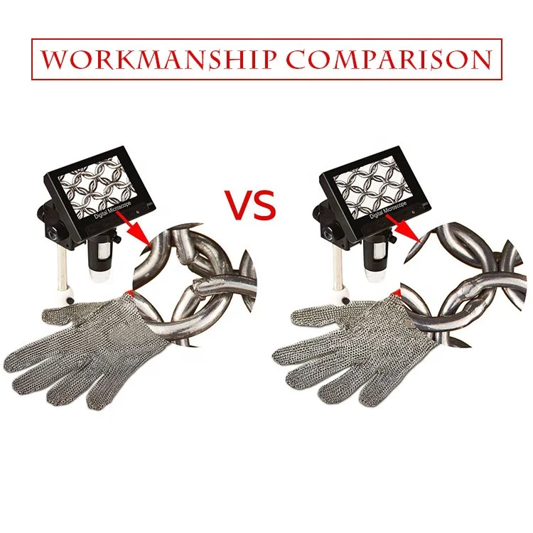 Gujia ODM durable CE certificate five fingers hand gloves cut resistant kitchen butcher  knife  stainless steel ring gloves