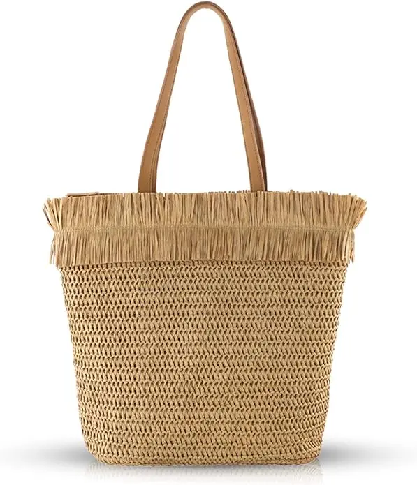 CHIC DIARY Woman Knitted Tote Bag Hand-woven Straw Shoulder Bag Summer net Beach Tote Pures